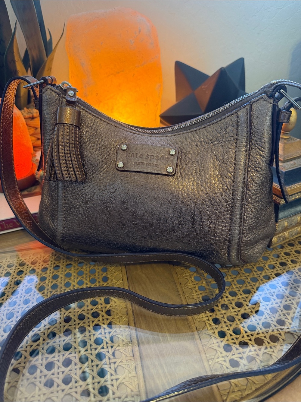 kate spade Bronze shimmer Pebbled Leather Tassel Crossbody